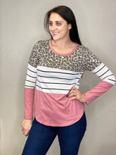 Load image into Gallery viewer, Kristen Mauve, Stripped, & Cheetah Long Sleeve Shirt - Rusty Soul