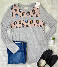 Load image into Gallery viewer, River Grey & Pink Leopard Print Long Sleeve Shirt - Rusty Soul