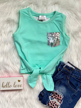 Load image into Gallery viewer, Catherine Mint Tank Top with Sequin Pocket - Rusty Soul