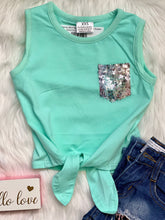 Load image into Gallery viewer, Catherine Mint Tank Top with Sequin Pocket - Rusty Soul