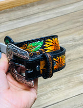 Load image into Gallery viewer, Sunflower Tooled Girls Belt - Rusty Soul