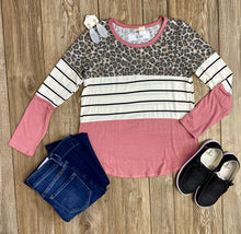 Load image into Gallery viewer, Kristen Mauve, Stripped, & Cheetah Long Sleeve Shirt - Rusty Soul