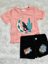Load image into Gallery viewer, Elsie Black Denim Distressed Sequin Patch Shorts - Rusty Soul