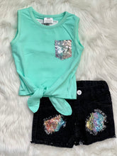 Load image into Gallery viewer, Catherine Mint Tank Top with Sequin Pocket - Rusty Soul