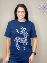 Load image into Gallery viewer, Navy Snowflake Reindeer Tee - Rusty Soul