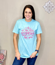 Load image into Gallery viewer, Norah Wonderful Time Of The Year Blue & Pink Christmas Tee - Rusty Soul