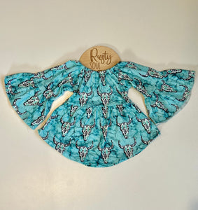 Abby Longhorn Turquoise Bell Sleeve Girls Top