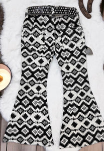 Krissy Black and White Aztec Bell Bottoms