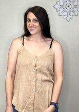 Load image into Gallery viewer, Kamila Khaki Button Up Cami Tank Top - Rusty Soul