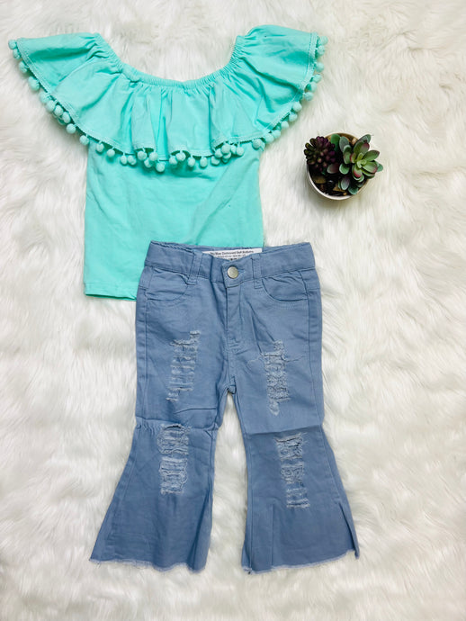 Sky Blue Distressed Bell Bottoms - Rusty Soul