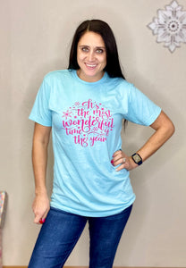 Norah Wonderful Time Of The Year Blue & Pink Christmas Tee - Rusty Soul