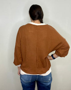 Angelina Rust & Cream Waffle Knit Sweater