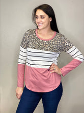 Load image into Gallery viewer, Kristen Mauve, Stripped, &amp; Cheetah Long Sleeve Shirt - Rusty Soul