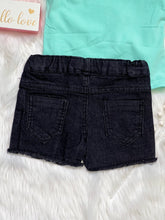 Load image into Gallery viewer, Elsie Black Denim Distressed Sequin Patch Shorts - Rusty Soul