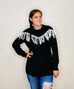 Thea Black Fringe Sweater