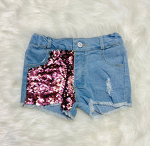 Load image into Gallery viewer, Catalina Pink Sequin Light Wash Denim Shorts - Rusty Soul