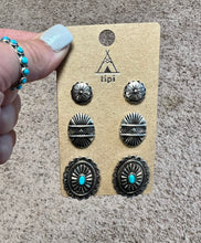 Load image into Gallery viewer, Tipi Turquoise &amp; Silver 3 Card Earring Set