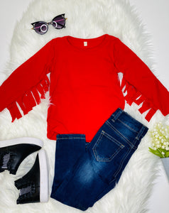 Cami Red Long Sleeve Fringe Shirt - Rusty Soul