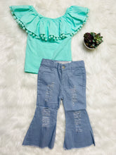 Load image into Gallery viewer, Sky Blue Distressed Bell Bottoms - Rusty Soul