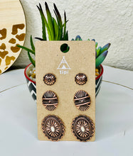 Load image into Gallery viewer, Tipi White Turquoise &amp; Copper 3 Card Earring Set