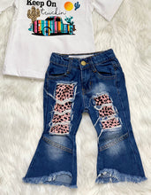 Load image into Gallery viewer, Kali Denim Distressed Bells With Cheetah Print Patches
