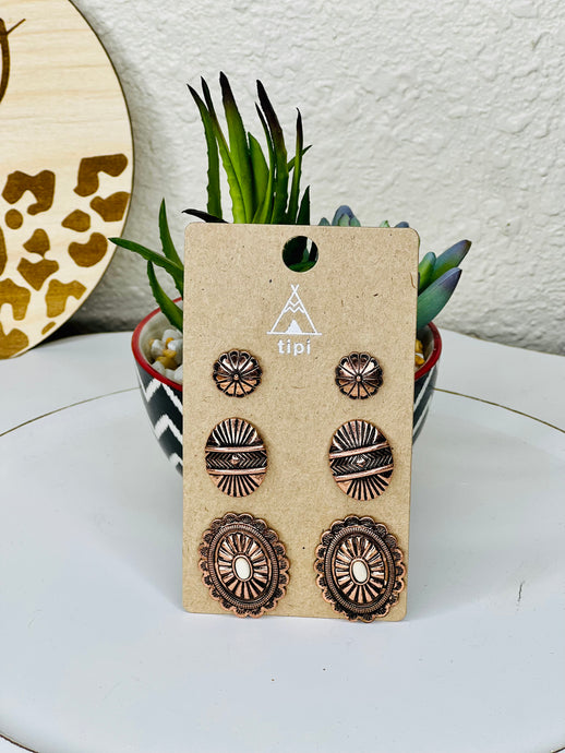 Tipi White Turquoise & Copper 3 Card Earring Set - Rusty Soul