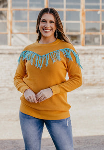 Hayden Mustard Fringe Sweater