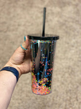 Load image into Gallery viewer, Black &amp; Neon Glitter Tumbler with Straw - Rusty Soul