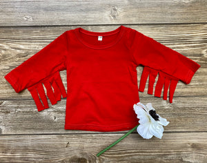 Cami Red Long Sleeve Fringe Shirt - Rusty Soul