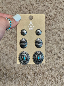 Tipi Turquoise & Silver 3 Card Earring Set