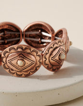 Load image into Gallery viewer, Tipi White Turquoise &amp; Copper Concho Streach Bracelet
