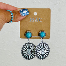 Load image into Gallery viewer, Lovely Day Silver Aztec &amp; Turquoise Earrings