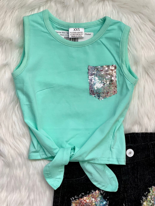 Catherine Mint Tank Top with Sequin Pocket