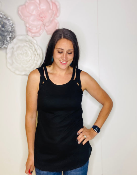 Grace Black Strappy Ribbed Tank Top - Rusty Soul