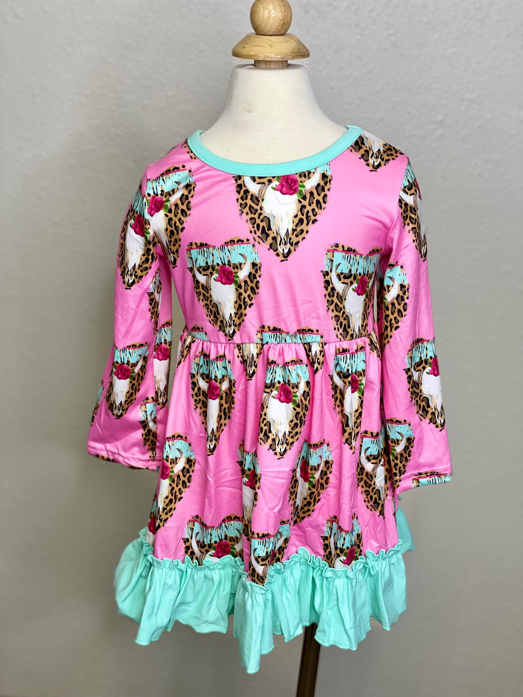 Morgan Pink & Mint Cheetah & Cow Head Twirl Dress - Rusty Soul