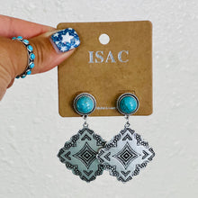 Load image into Gallery viewer, Summer Breeze Silver Aztec &amp; Turquoise Earrings