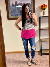 Load image into Gallery viewer, Leila Fuchsia, Stripes, &amp; Cheetah Racer Back Tank Top - Rusty Soul