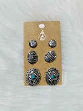 Load image into Gallery viewer, Tipi Turquoise &amp; Silver 3 Card Earring Set