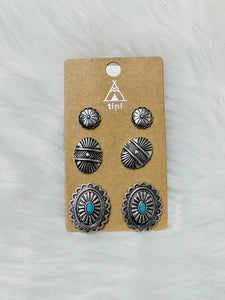 Tipi Turquoise & Silver 3 Card Earring Set