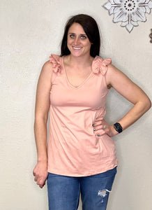 Selena Blush V-Neck Ruffle Sleeve Tank Top - Rusty Soul