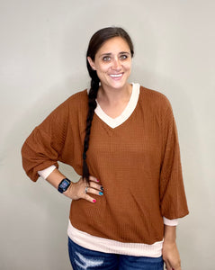 Angelina Rust & Cream Waffle Knit Sweater