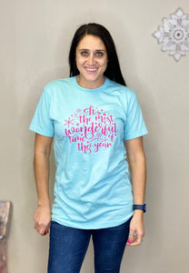 Norah Wonderful Time Of The Year Blue & Pink Christmas Tee - Rusty Soul