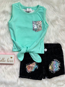 Catherine Mint Tank Top with Sequin Pocket