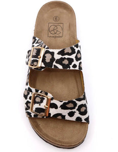 Zoe White Leopard Double Strap Adjustable Sandals - Rusty Soul