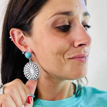 Load image into Gallery viewer, Lovely Day Silver Aztec &amp; Turquoise Earrings