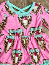 Load image into Gallery viewer, Morgan Pink &amp; Mint Cheetah &amp; Cow Head Twirl Dress - Rusty Soul