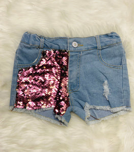Catalina Pink Sequin Light Wash Denim Shorts - Rusty Soul