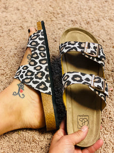 Zoe White Leopard Double Strap Adjustable Sandals - Rusty Soul