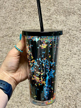 Load image into Gallery viewer, Black &amp; Neon Glitter Tumbler with Straw - Rusty Soul