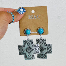 Load image into Gallery viewer, Summer Lovin Silver Aztec &amp; Turquoise Earrings
